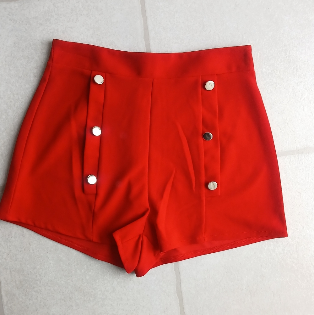Retro Style High Waisted Red Women's Shorts